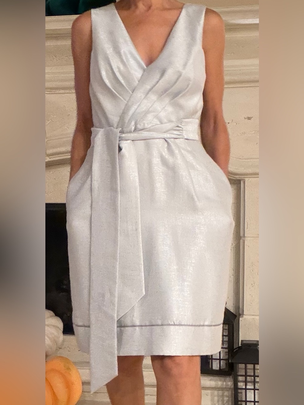 Metallic Wrap-Front Dress — Elegant & Timeless